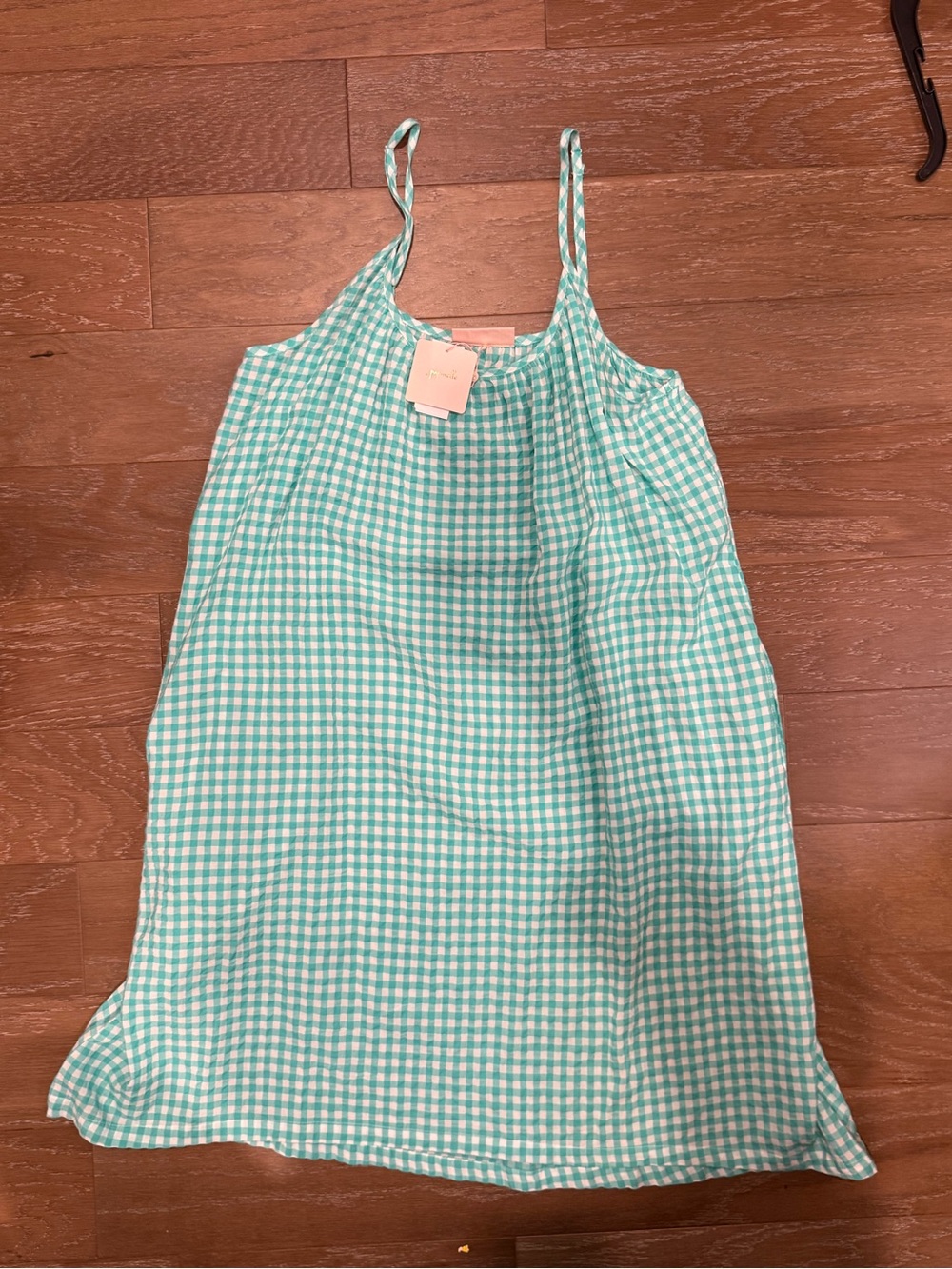 Women’s Mint Gingham Chemise Slip with Spaghetti Straps
